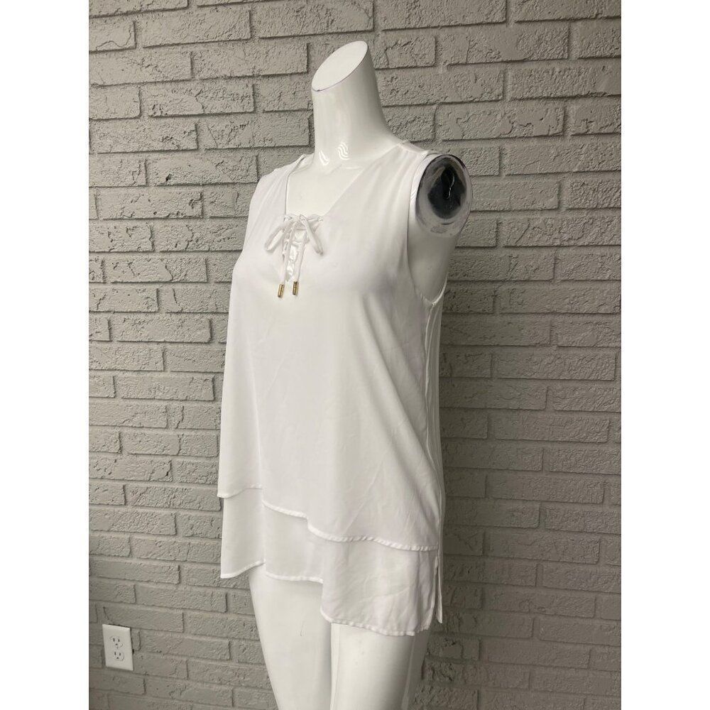 Michael Kors Women White Sleeveless Mixed Media Layered Top Size M - Picture 3 of 8